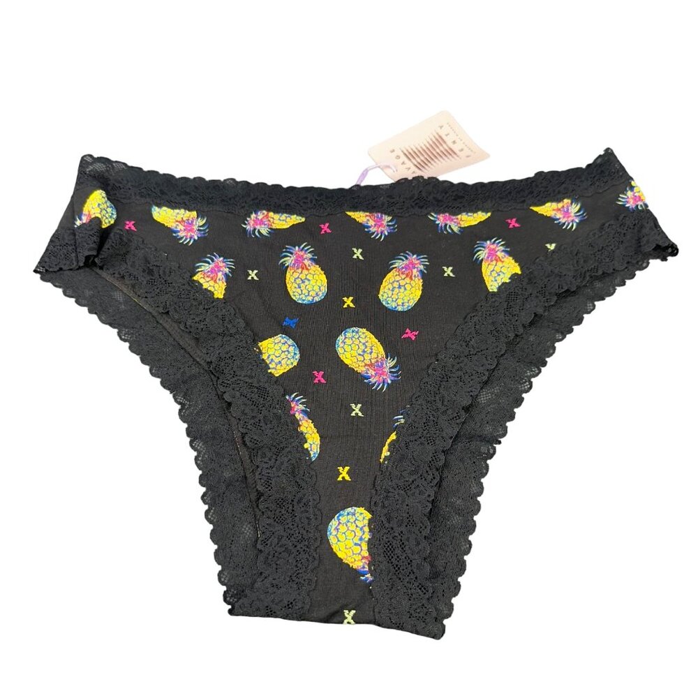 Savage X Fenty Women's Size 2X Panty Bikini Lace Trim Pinapple Print Black New